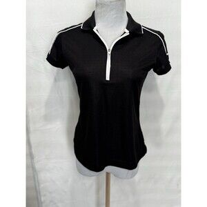 Slazenger golf shirt womens Sz S Black White Trim Short Sleeve Polo Zippered Fro